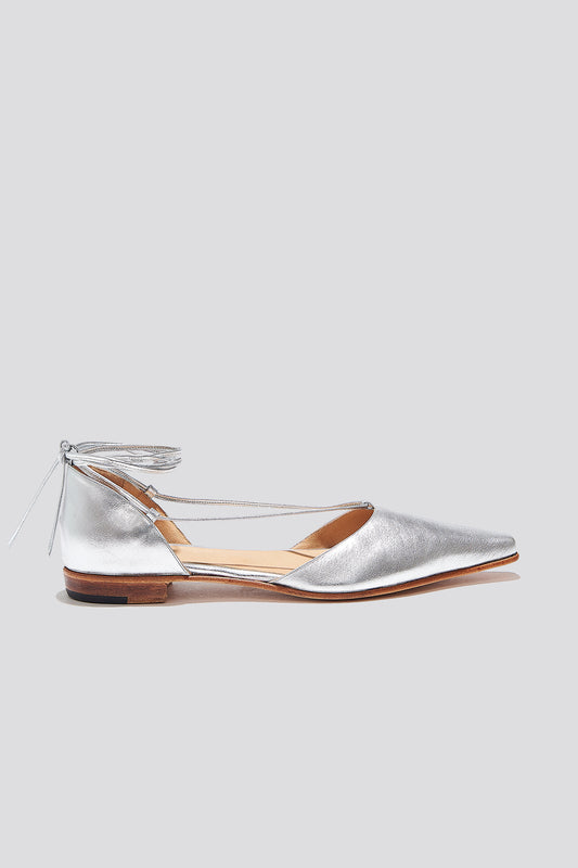 The Paloma Lace Up Flat in Silver