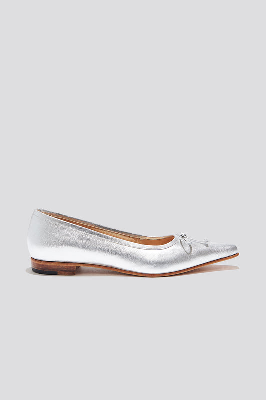 Ema Bow Ballet Flat in Silver