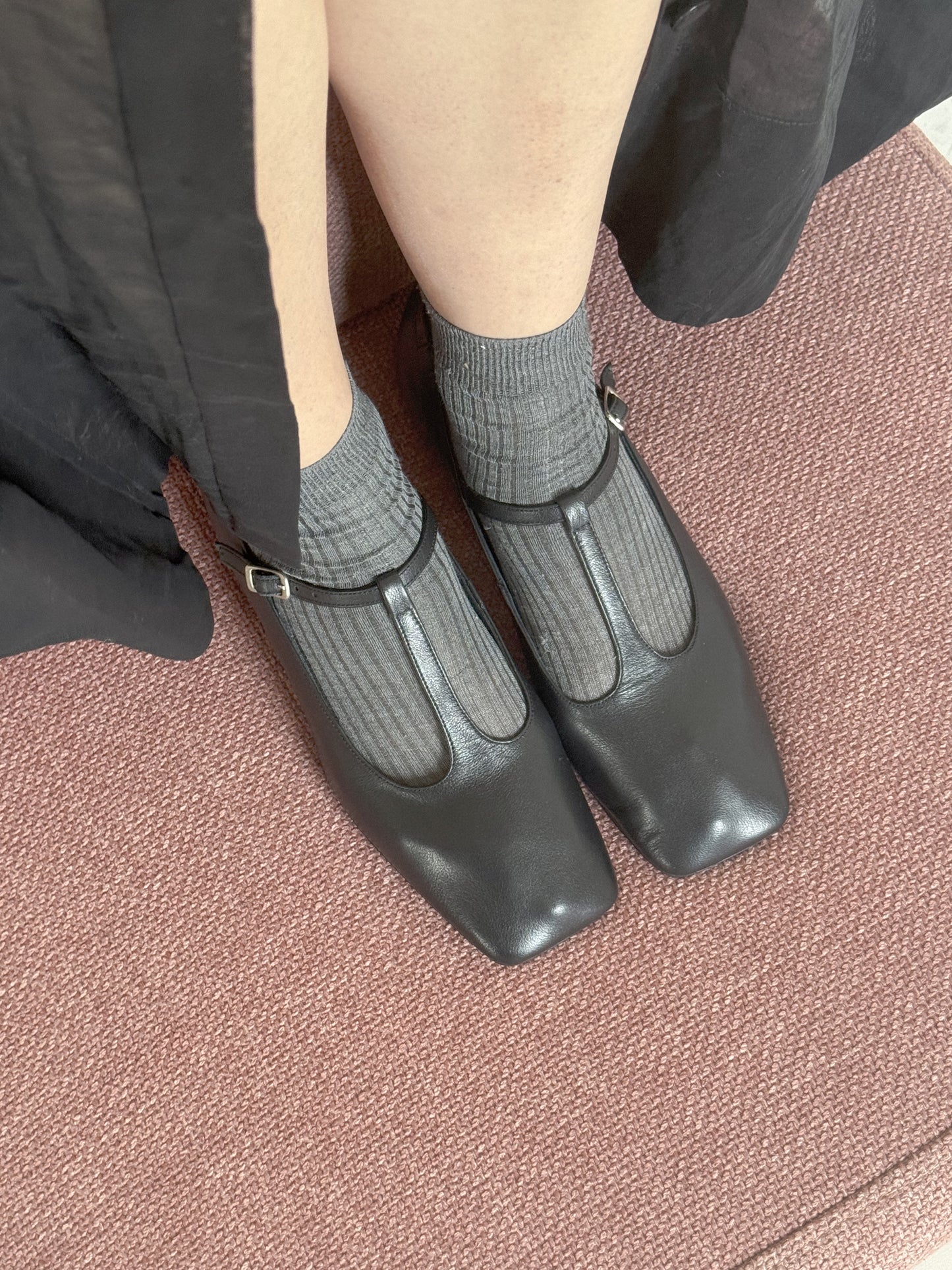 Juana T-Strap Flat in Black