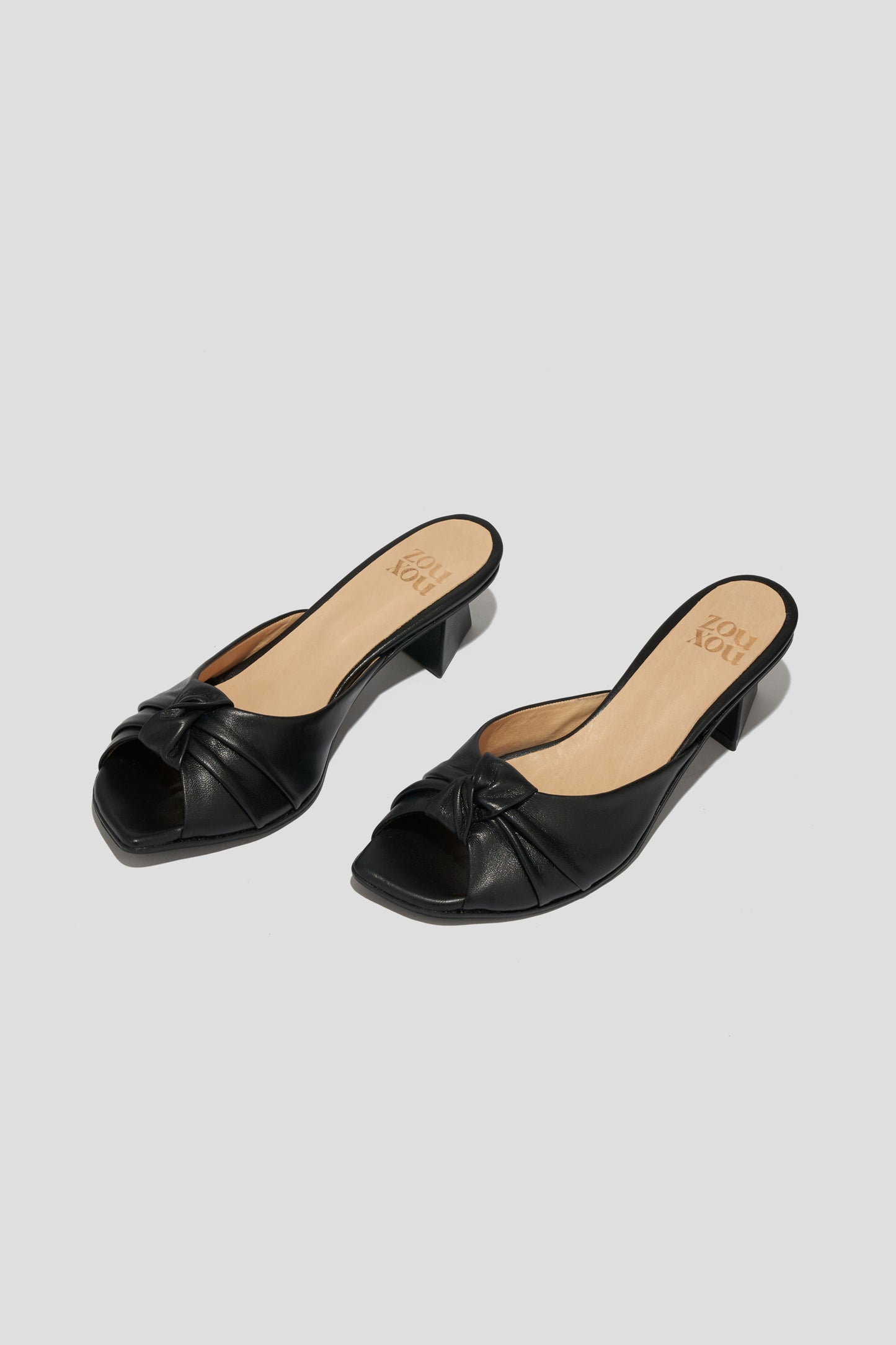 Greta Pleated Knot Heeled Mule in Black (USA)