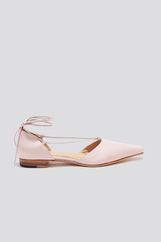The Paloma Lace Up Flat in Pale Pink
