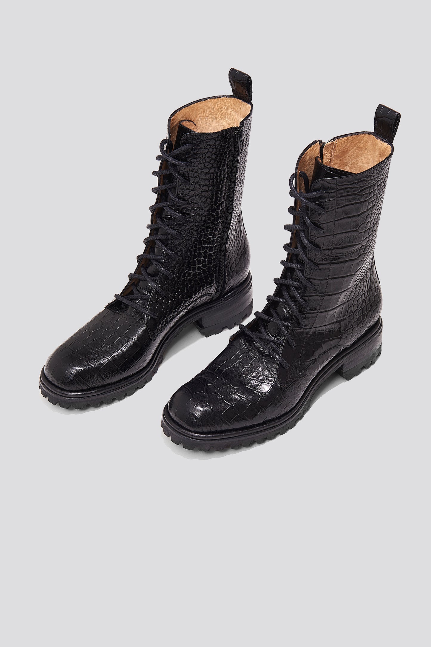 High Roma Lace Up Boot in Black Croco