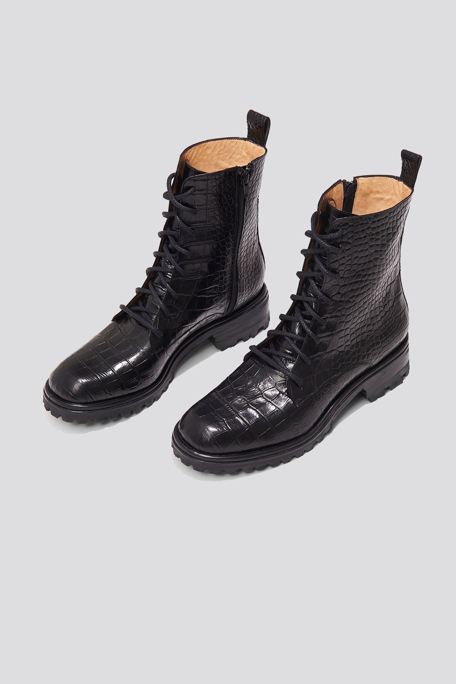 Black croc lace up best sale ankle boots