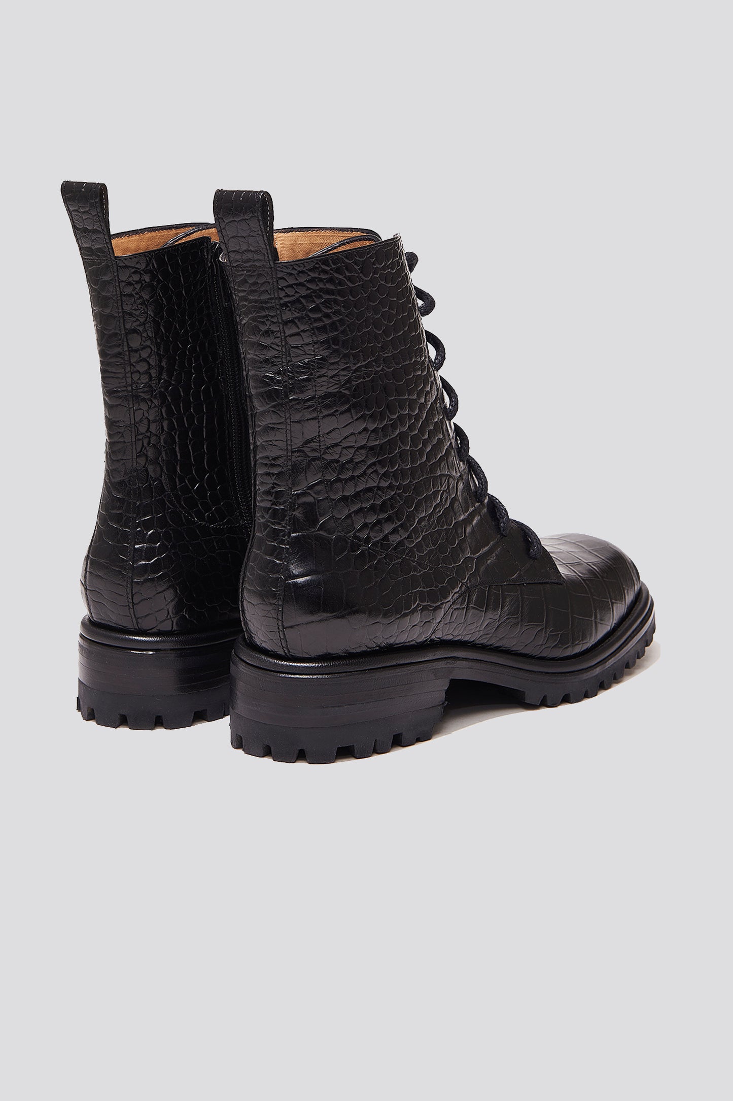 Low Roma Lace Up Boot in Black Croco