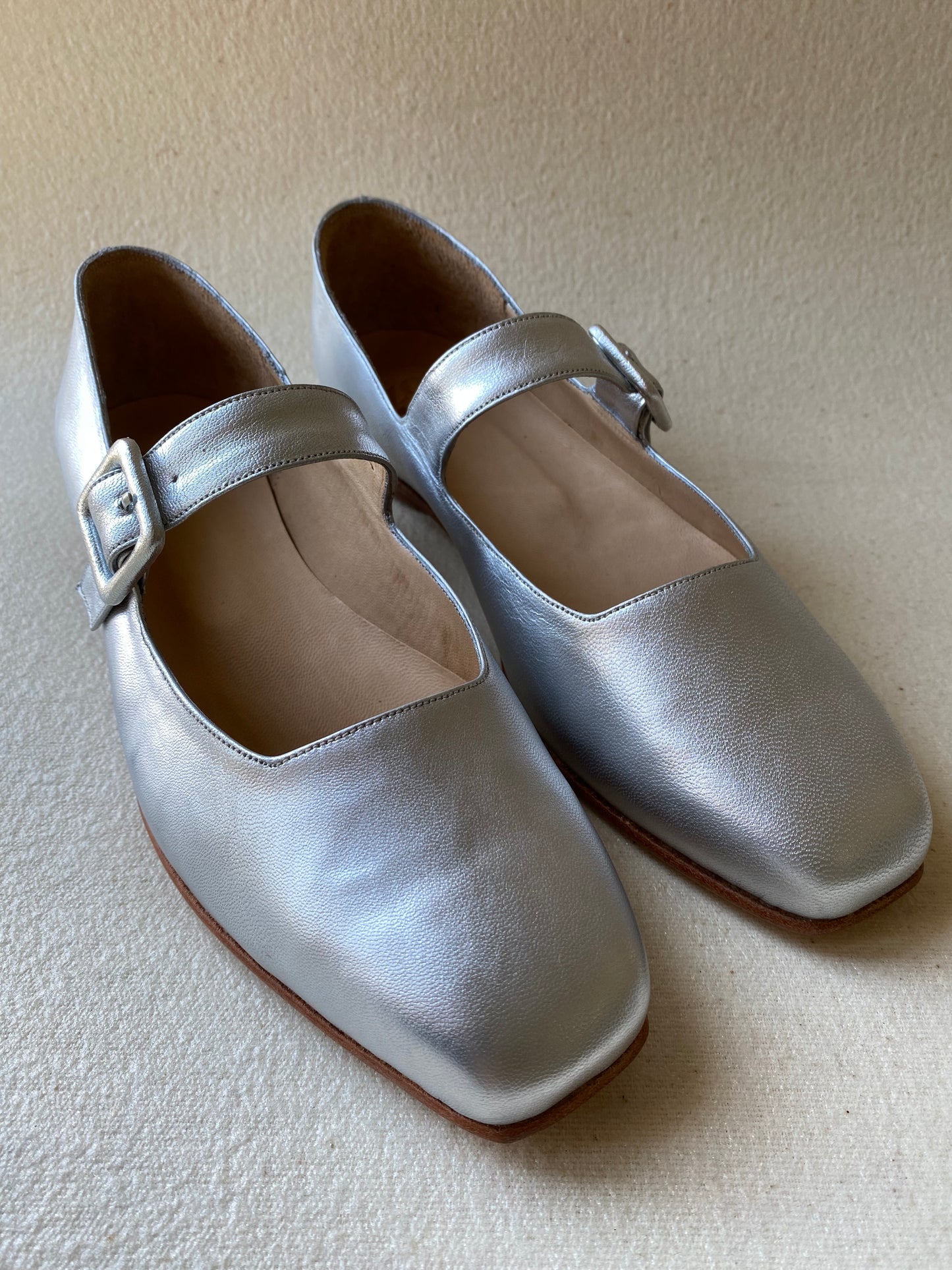 Eugenia Flat in Silver Size 38
