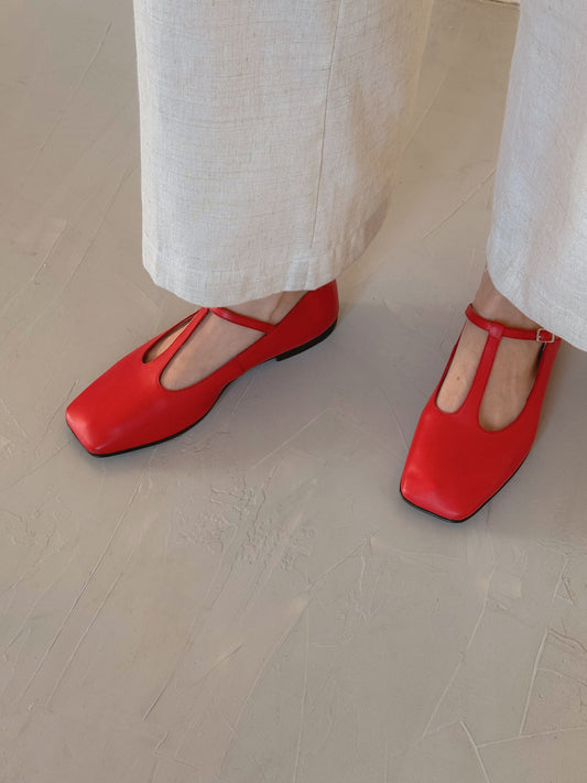Juana T-Strap Flat in Cherry - PRE-ORDER