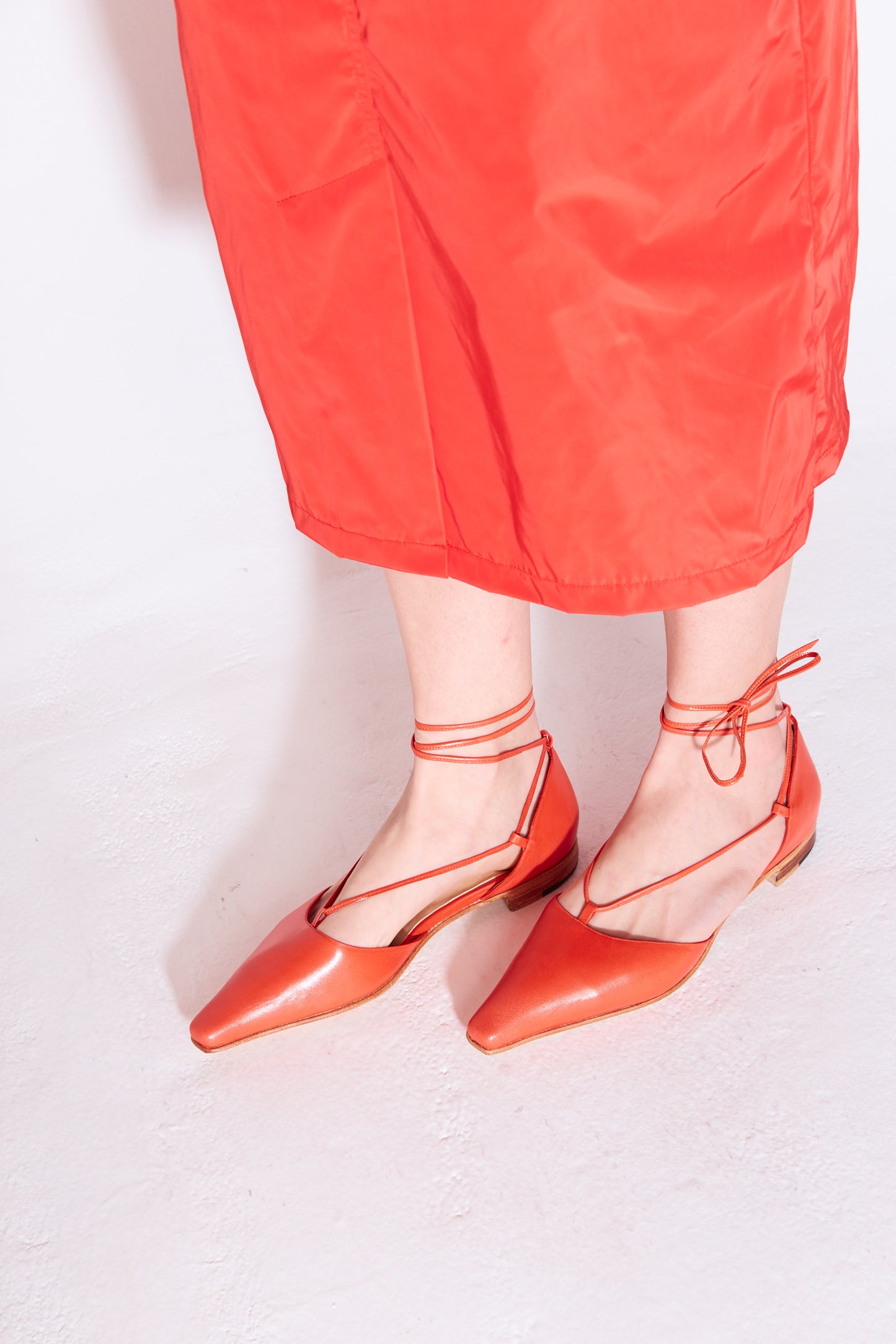 The Paloma Lace Up Flat in Tomato