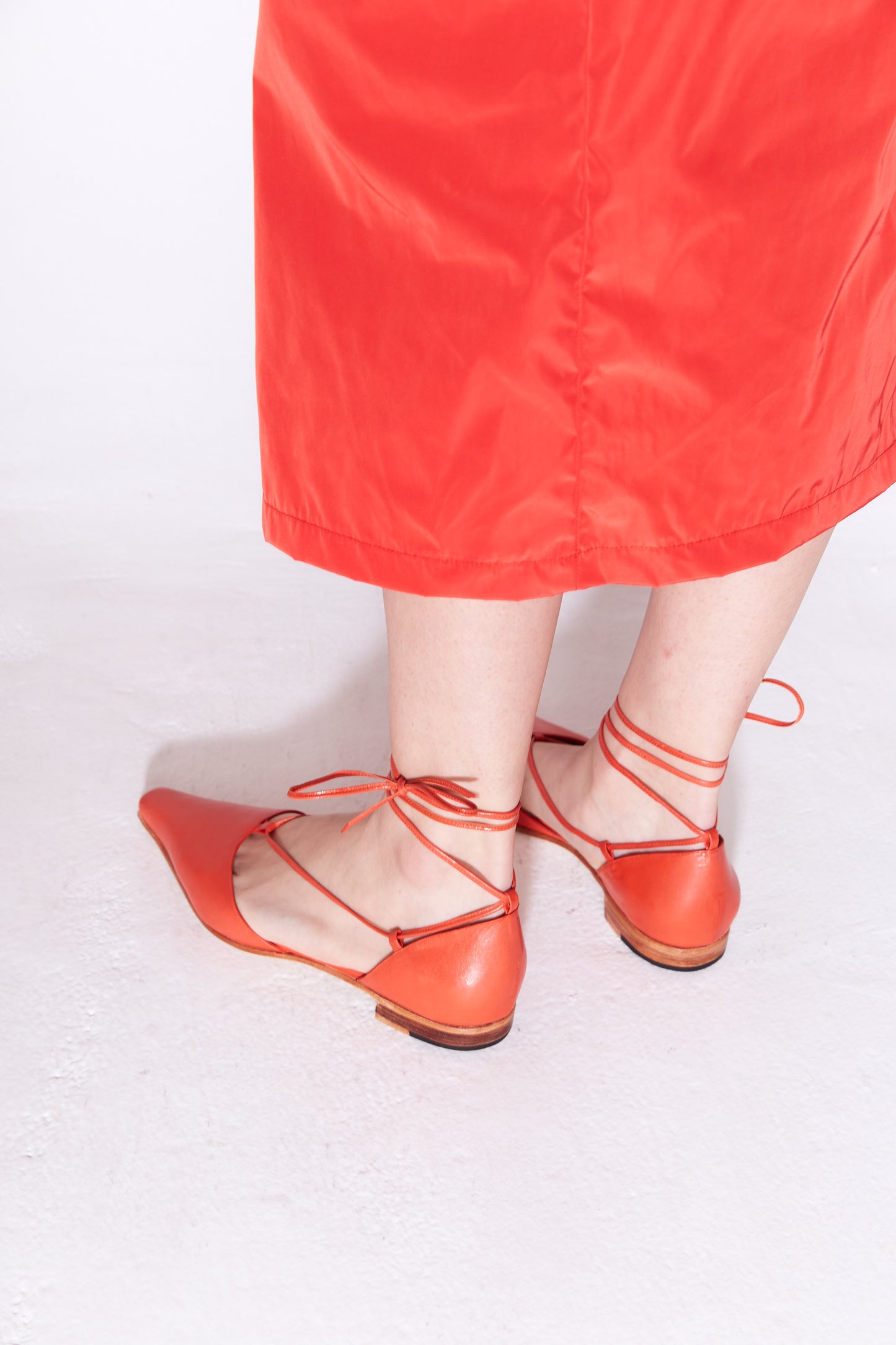 The Paloma Lace Up Flat in Tomato