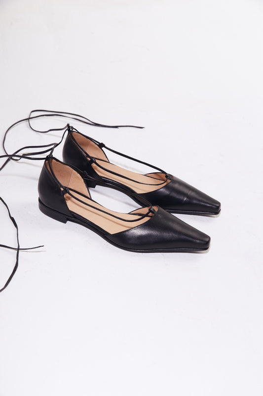 The Paloma Lace Up Flat in Black (USA)