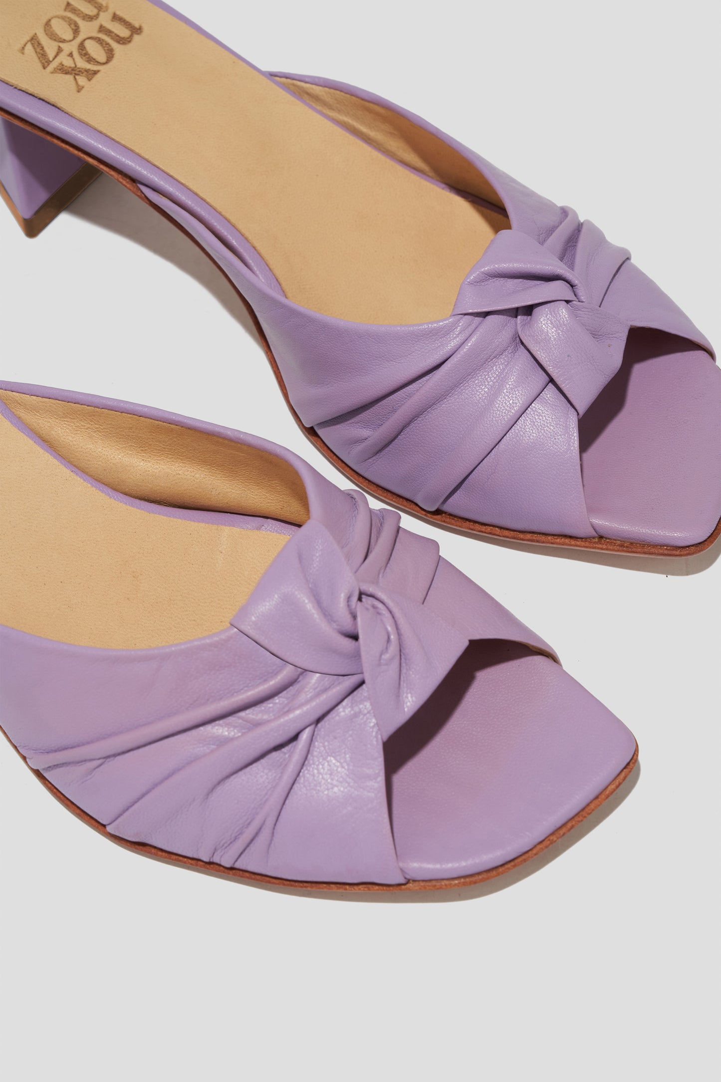 Greta Pleated Knot Heeled Mule in Lilac