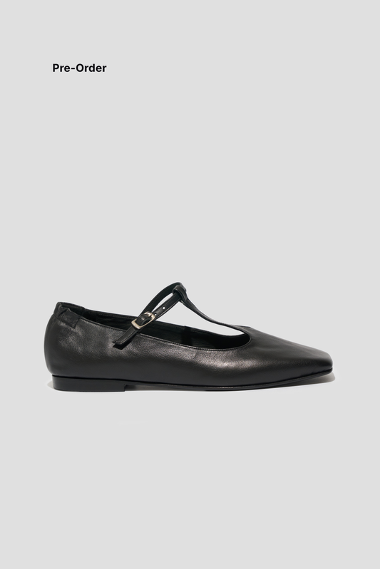 Juana T-Strap Flat in Black - PRE-ORDER