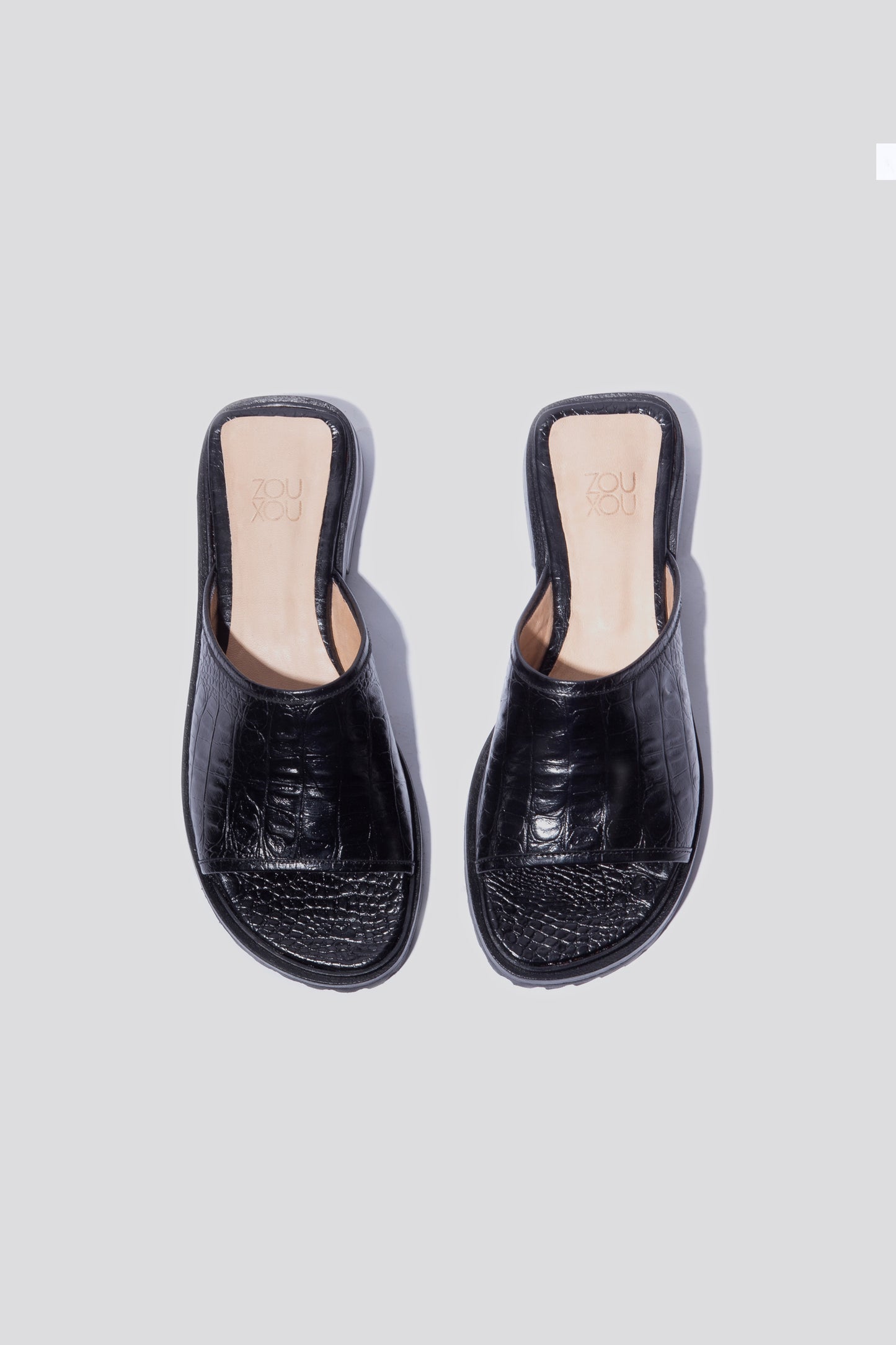 Pileta Sport Slide in Black Croc-Effect Leather